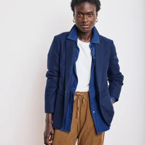 Veste Femme en Flanelle de Laine Bleu Marine Virna