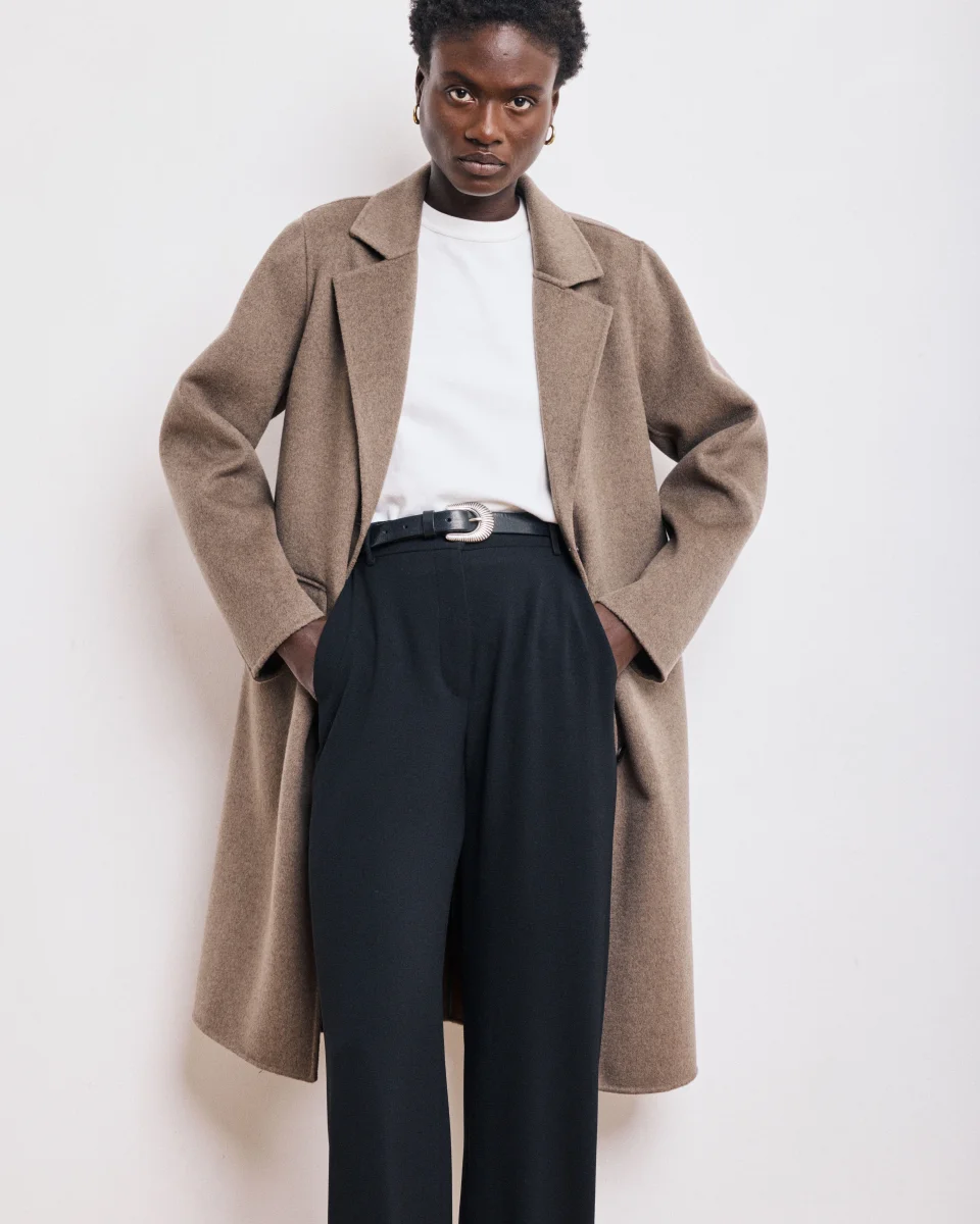 Manteau Femme en Laine Double Face Taupe Chiné Ville – Image 2