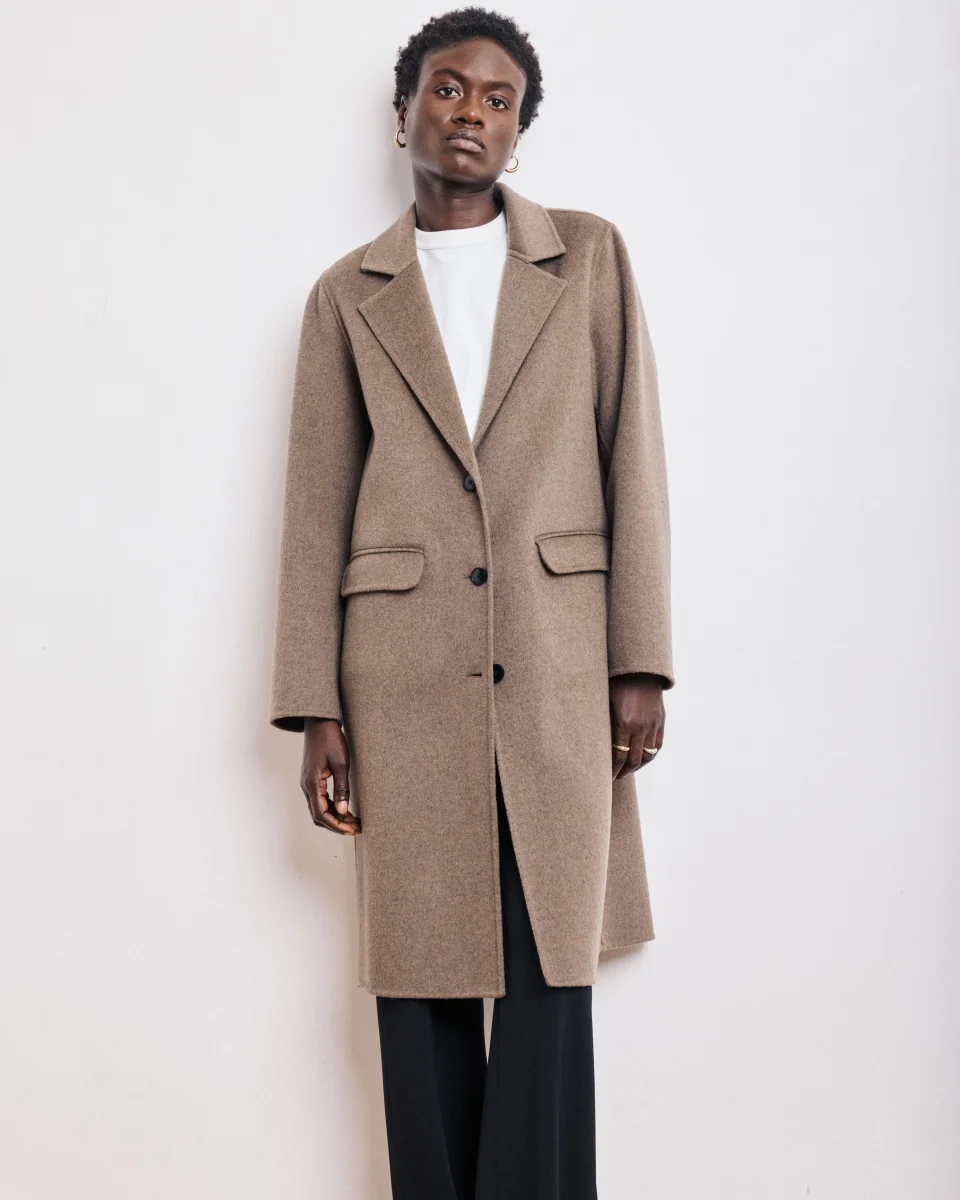 Manteau Femme en Laine Double Face Taupe Chiné Ville – Image 3