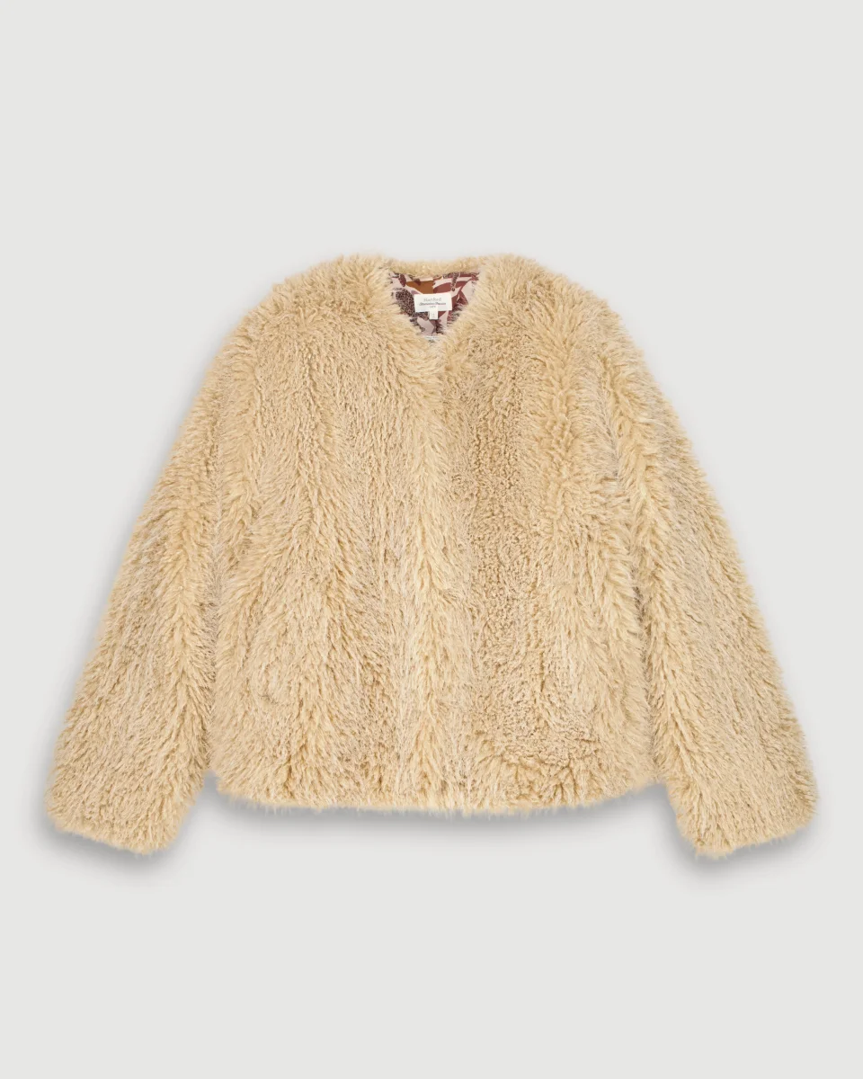 Manteau Femme en Fausse Fourrure à Poils Longs Beige Vivette – Image 5